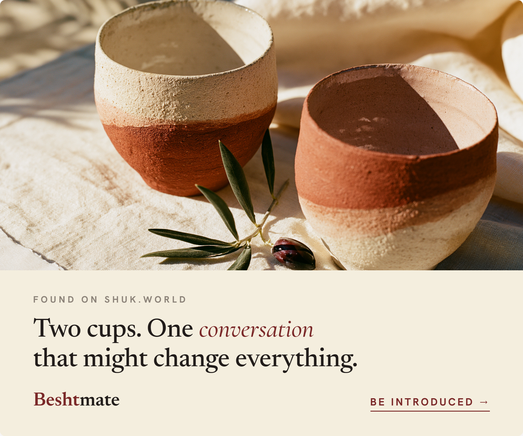 Beshtmate — Two cups. One conversation that might change everything. Be introduced.